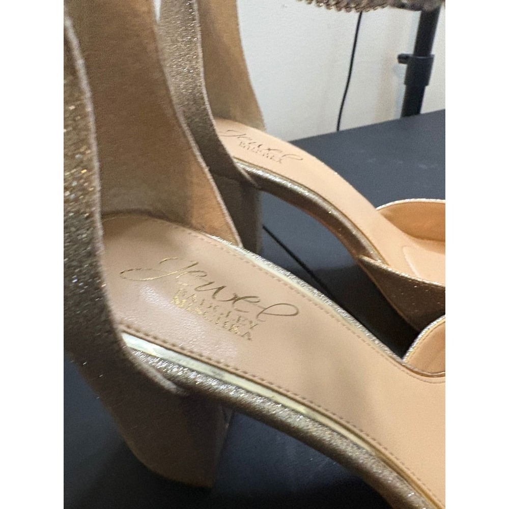 Jewel Badgley Mischka Champagne Gold Glitter Block Heel Rhinestone Pump 8.5 - Picture 3 of 5